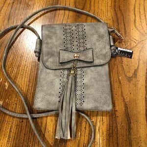 Vegan Leather Laser Cut Gray Faux Leather Crossbody Bag Small 6"x8"